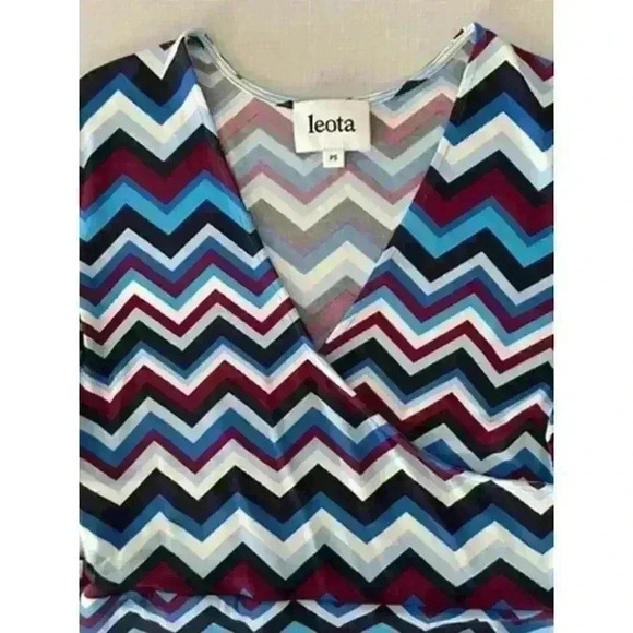 Leota Sz S Petite Perfect Wrap Dress Knit Navy Print 3/4 Slv Work Comfy Casual - Picture 5 of 16